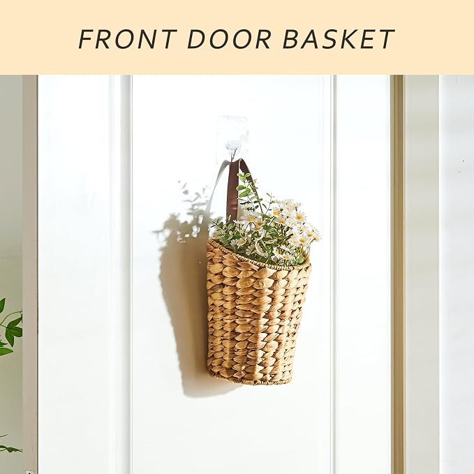 Handwoven Front Door Basket Water Hyacinth Wall Hanging Basket Decorative Boho - Image 6