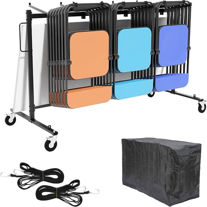 Folding Chair Rack with Wheels, Heavy Duty Steel Chair Cart by HIMcup