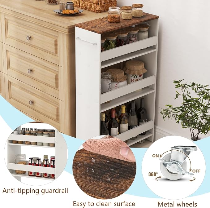 POWERSTONE 4-Tier Slim Storage Cart, Narrow Kitchen Rolling Cart w/Handle & - Image 4