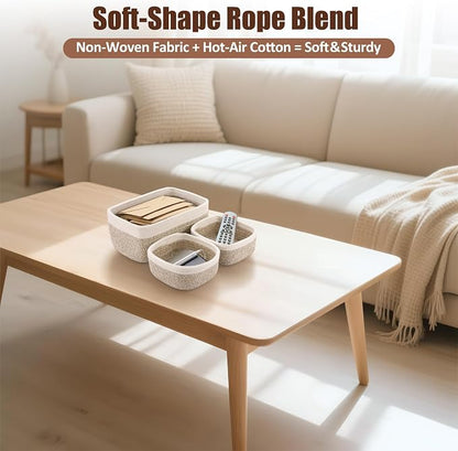 5-Pack Small Woven Rope Storage Baskets, 2 Sizes Organizer Bins | Fabric Cube - Image 6