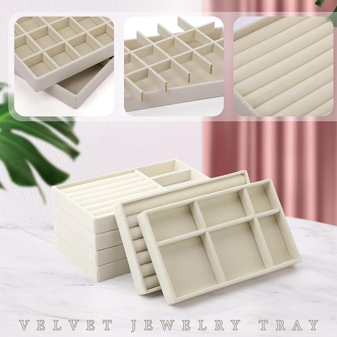 Inbagi 8 Pcs Small Velvet Jewelry Trays Stackable Drawers Organizer Inserts - Image 3