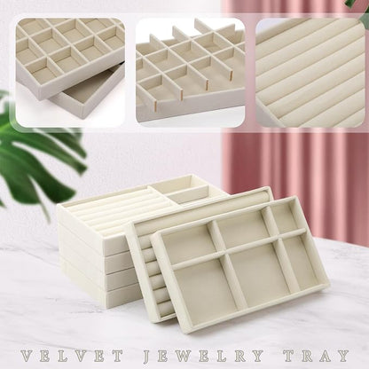 Inbagi 8 Pcs Small Velvet Jewelry Trays Stackable Drawers Organizer Inserts - Image 3