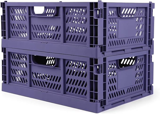 Domiella 2-Pack Crates for Storage, Storage Crates Plastic Stackable, Foldable by Domiella