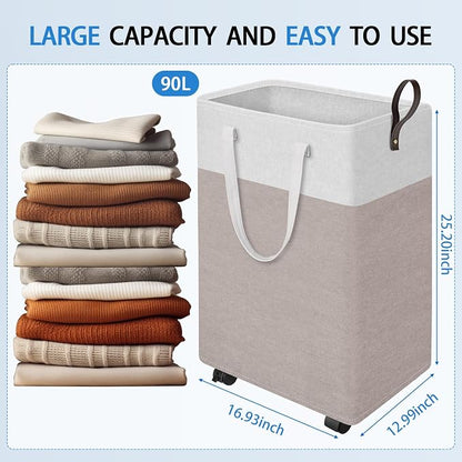 HomeHacks Laundry Basket with Wheels, Rolling Laundry Hamper, Collapsible & - Image 2
