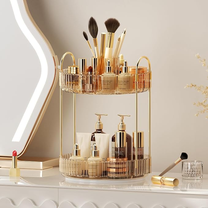 360° Rotating Makeup Organizer, Upgraded 2 Tier Skincare Perfume Organizers - Image 6