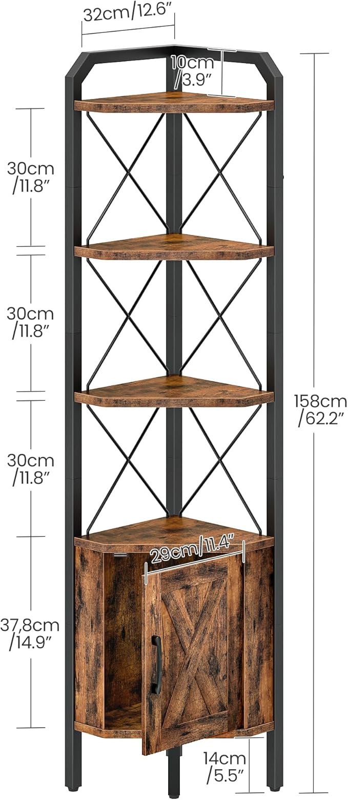 62.2" Corner Shelf with Cabinet, 4-Tier Tall Corner Bookshelf with X-Shaped and - Image 3