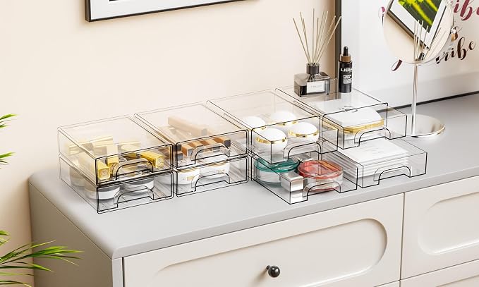 12 Pack Clear Stackable Storage Drawers, 2.2'' Acrylic Drawer Organizers - Image 2