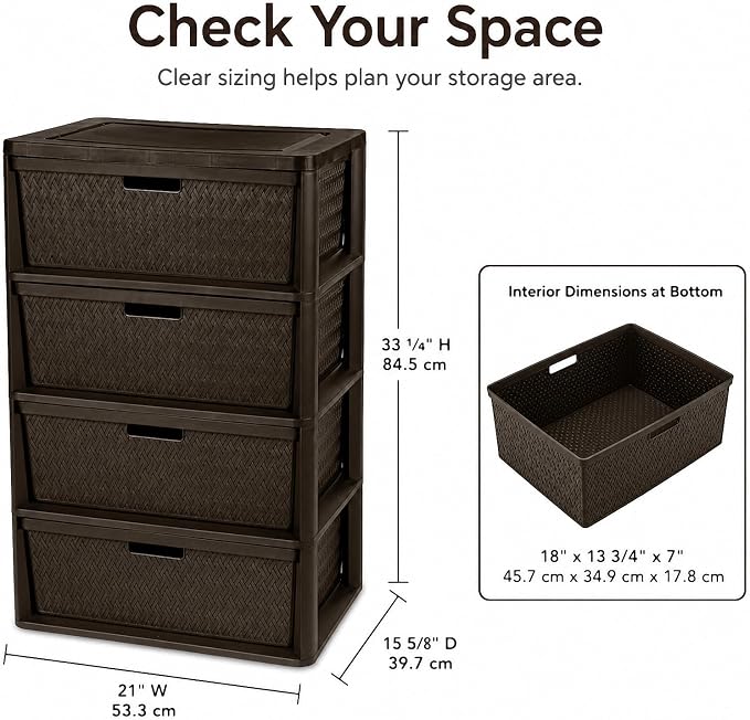 4 Drawer Storage Organizer, Plastic Drawer Organizer Tower, Closet Storage - Image 2