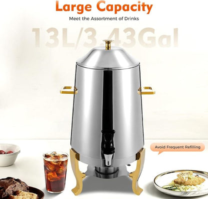 3.4 Gallon Stainless Steel Hot Beverage Dispenser, 13L Coffee Urn - Image 3