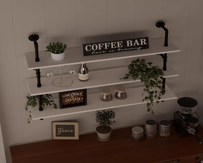 HDDFER Industrial Pipe Shelving Rustic White Pipe Wall Shelves Industrial - Image 3
