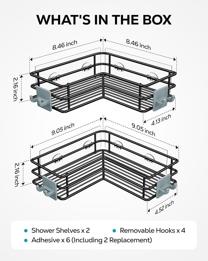 Nieifi Adhesive Corner Shower Caddy Shelf Basket Rack - Image 7