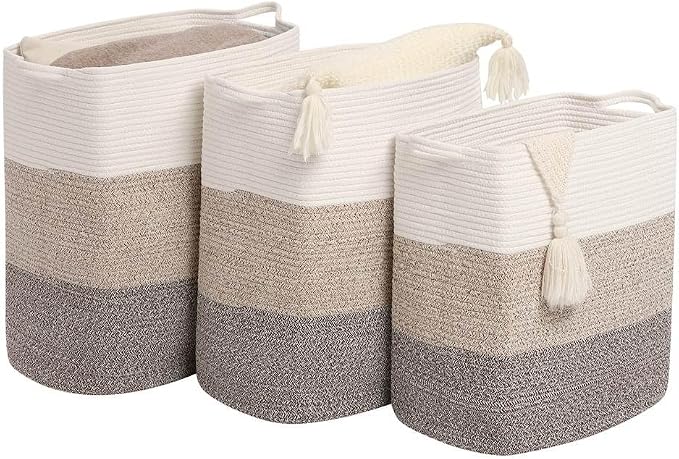Tall Laundry Basket With Handles, Woven Cotton Rope Big Laundry Hamper Sorters - Image 3