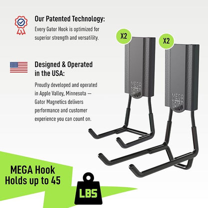 GATOR MAGNETICS MEGA 3 & 4.5" Open Hooks, 45 lb Heavy Duty Magnetic Hooks - Image 2