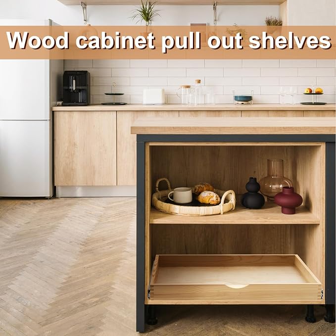 Menkxi 2 Set Pull out Tray Cabinet Organizer Wooden Pull Drawers storage Slide - Image 6