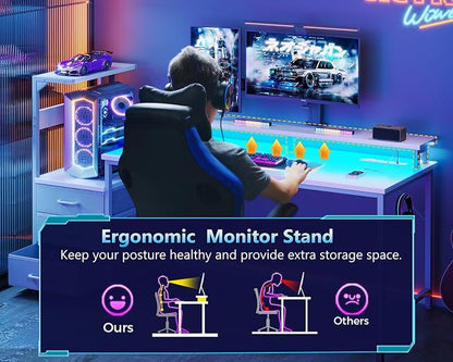 AODK 52 Inch Gaming Desk with USB Charging Ports & LED Light- Reversible - Image 7