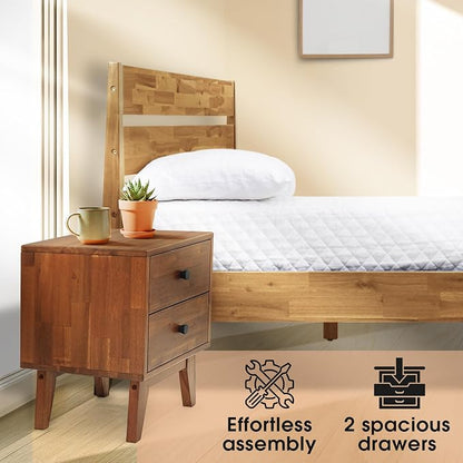Acacia Silvia Nightstand with 2 Drawers, Solid Wood Bedside Table, Table with - Image 4