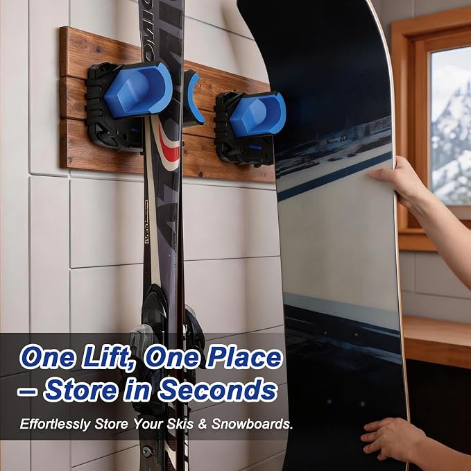 Ski & Snowboard Wall Mount, Fits Most Skis & Snowboards, Anti-Scratch & Non-Slip - Image 2