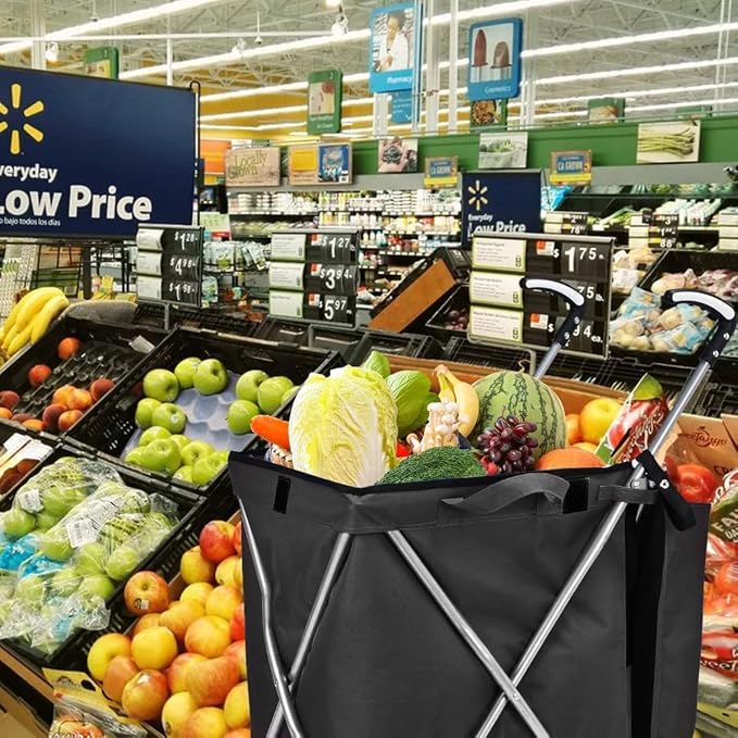 Folding Shopping Cart for Groceries, Water-Resistant Heavy-Duty Canvas Trolley - Image 8