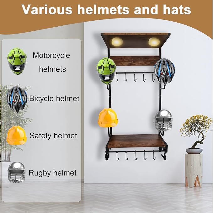 Motorcycle Helmet Holder Wall Mounted Motorcycle Gear Helmet Hook Rack Storage - Image 7