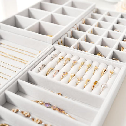 Velvet Jewelry Drawer Organizer Trays – White Stackable Jewelry Storage Inserts - Image 7