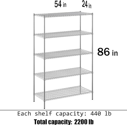 24" Deep x 54" Wide x 86" Height Wire Shelving Kit | 5-Tier | NSF Commercial - Image 3