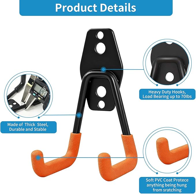 GeeWatom 2 Pack Garage Storage Utility Hooks，Garage Garden Tool Organizer，Steel - Image 3