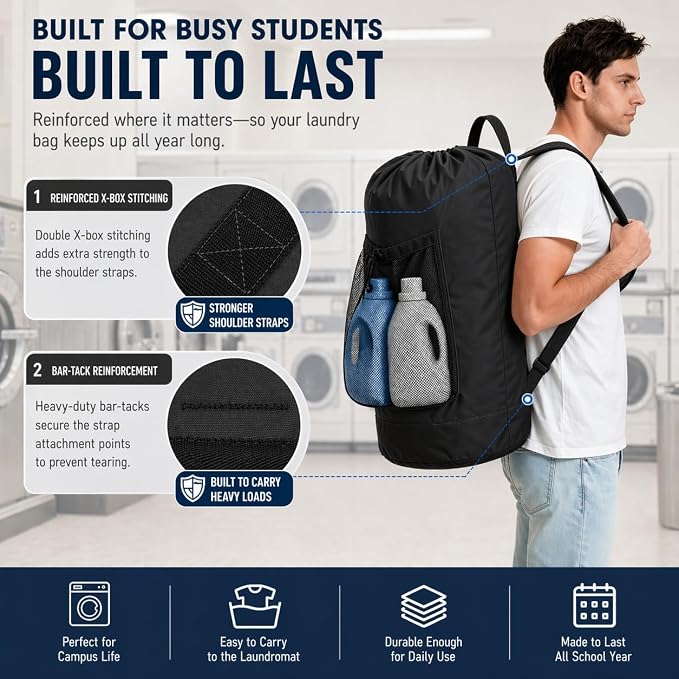 Backpack Laundry Bag Durable Polyster Laundry Backpack Bag - Image 3