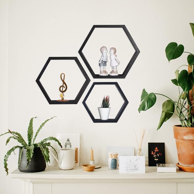 Hexagon Shelves, Floating Wall Shelf, Honeycomb Octagon Cube Shelves Wood | - Image 2