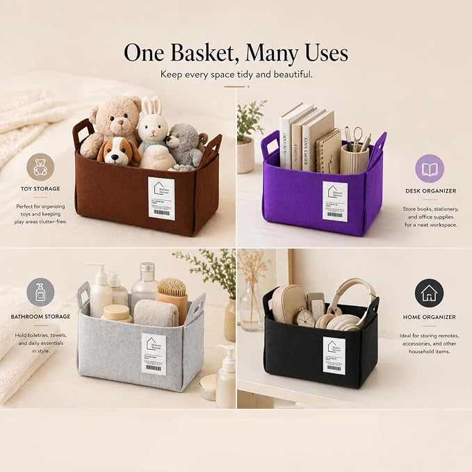 Collapsible Felt BLACK Storage Basket - Image 5