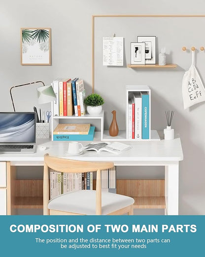 Desktop Shelf Organizer, Adjustable Stackable Office Storage Rack, Wood Display - Image 5
