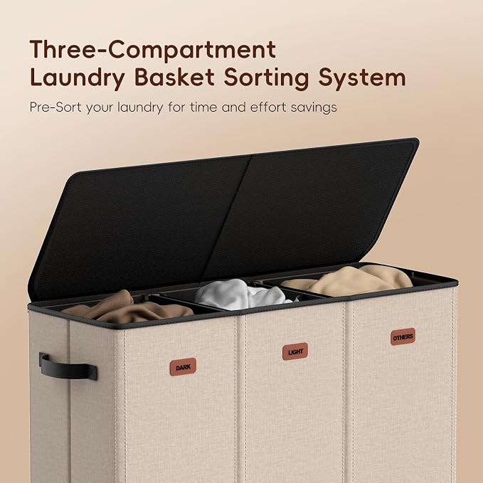 185L Laundry Hamper 3 Section, Laundry Hamper - Image 4