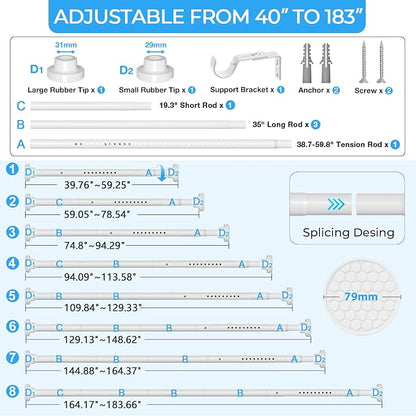 AIZESI Heavy Duty Tension Curtain Rod 40-183" Adjustable No Drill, No Slip - Image 2