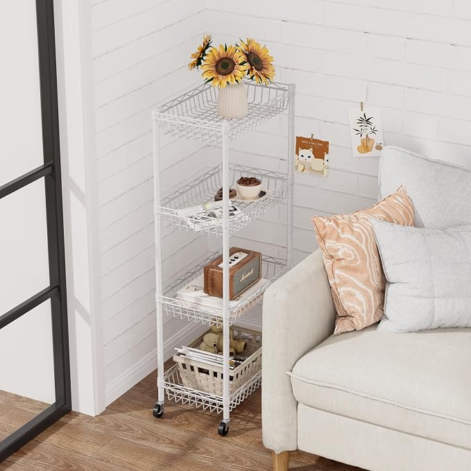4 Tier Basket Shelf Wire Shelving Unit Adjustable Storage Shelves Big Basket - Image 7