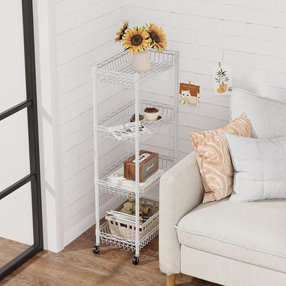 4 Tier Basket Shelf Wire Shelving Unit Adjustable Storage Shelves Big Basket - Image 7