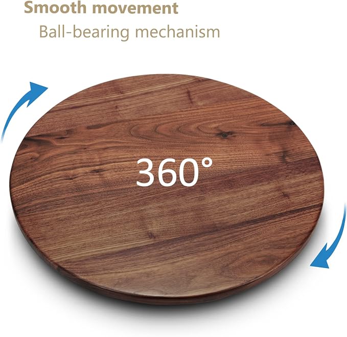 18 Inches Black Walnut Wood Lazy Susan, Solid Wooden Round Kitchen Turntable - Image 2