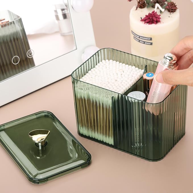 Tbestmax Qtip Holder Dispenser 3-Section Clear Cotton Swab/Pad/Ball Holder - Image 4