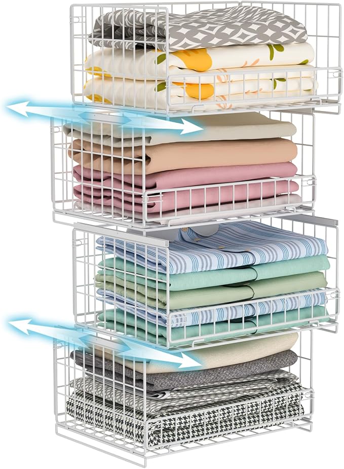 4-Tier Sliding Closet Organizers and Storage Shelves, Stackable Closet Shelf by Hongtamoya
