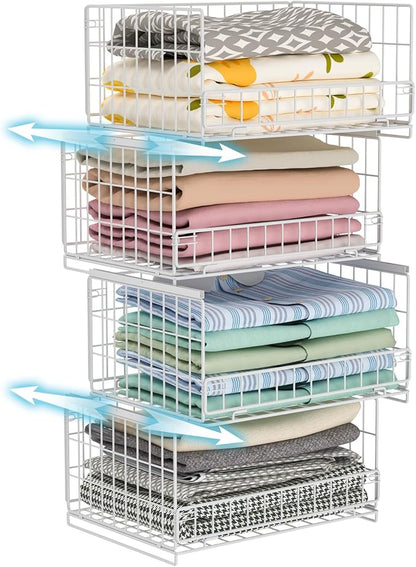 4-Tier Sliding Closet Organizers and Storage Shelves, Stackable Closet Shelf by Hongtamoya