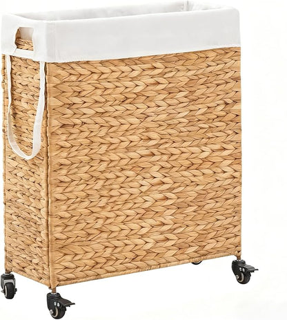 Rolling Laundry Hamper with Wheels, Slim Laundry Basket with Removable Liner by LGENHOOMHandwovenNaturalWaterHyacinthBasket