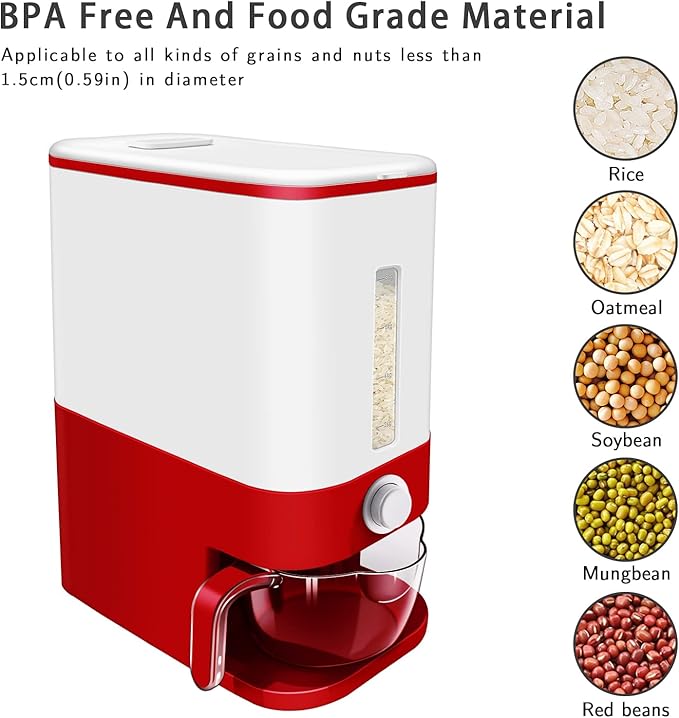 Lenwi 22-25 Lbs Rice Dispenser, Large Cereal Dry Food Storage Containers - Image 6