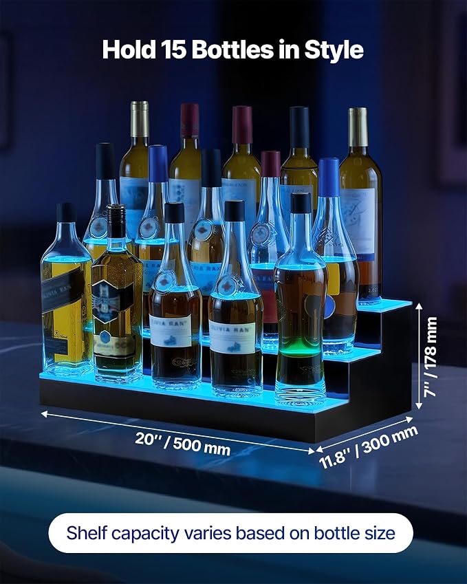VEVOR LED Lighted Liquor Bottle Display, 3 Tiers 20 Inches Whiskey Rack - Image 2