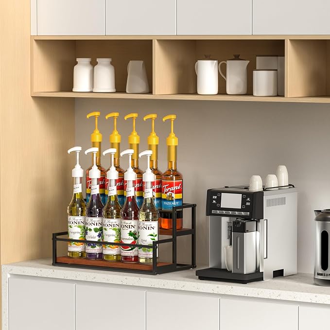 THYGIFTREE Coffee Syrup Rack Organizer 2-Tier 10 Syrup Bottles Holder Stand - Image 2