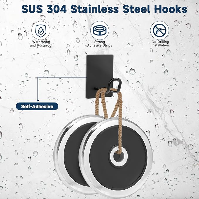 Self Adhesive Hooks Heavy Duty, Large Stainless Steel Towel Hooks, No Drill - Image 3
