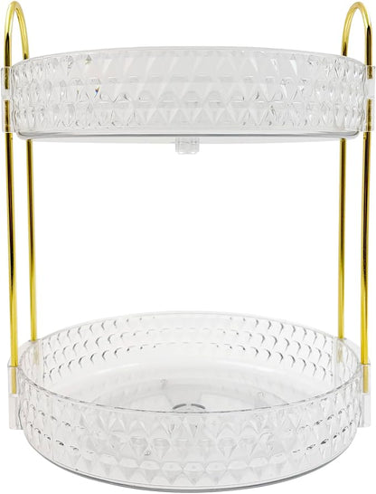 Double Layered Glass Tray with Golden Handles, Circular Decorative Storage Rack by Unknown