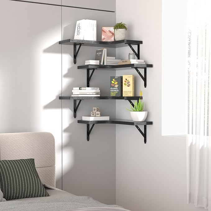 ROMGUAR CRAFT Corner Floating Shelves Wall Mounted Set of 4, Rustic Wood - Image 7