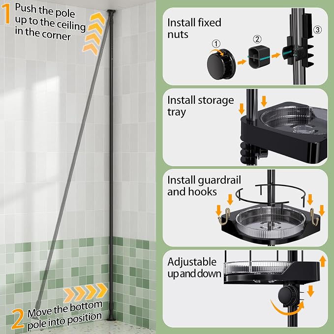 shuang qing 360° Rotating Corner Shower Caddy Tension Pole Organizer - Image 8