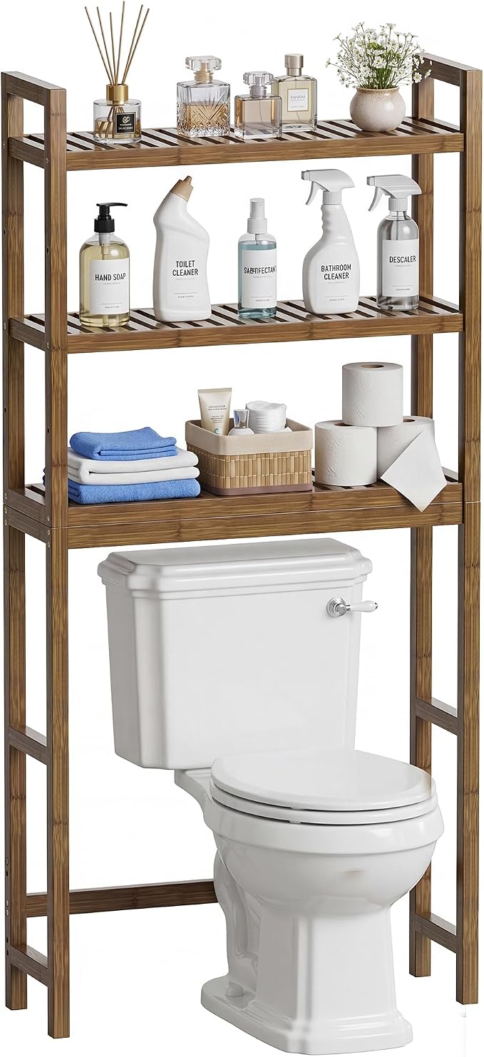 SMIBUY Bathroom Storage Shelf, Bamboo Over-The-Toilet Organizer Rack, by SMIBUY