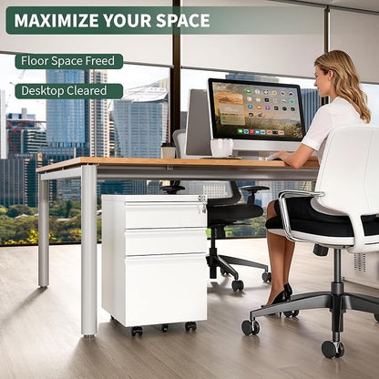 3 Drawer File Cabinet with Lock, Under Desk Rolling Small Filing Cabinet - Image 4