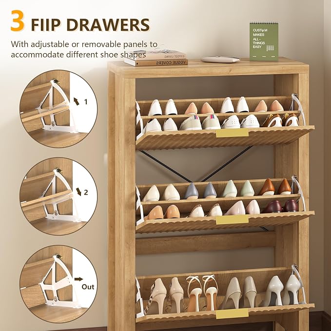 32" Fluted Shoe Cabinet Storage - Image 4