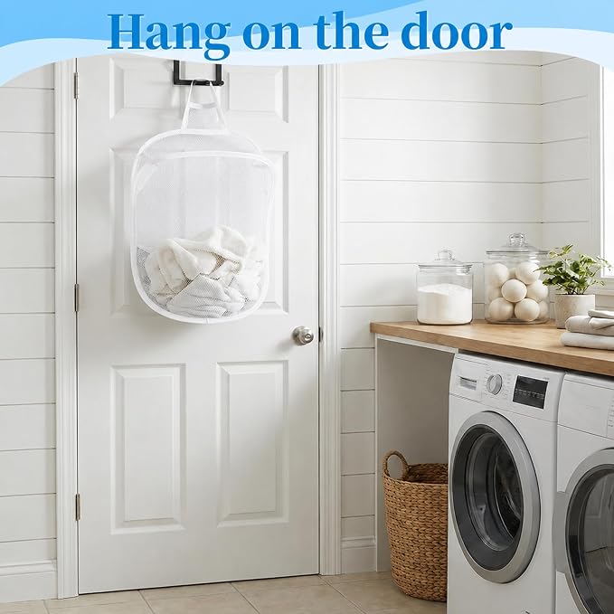 2 Pack Foldable Mesh Hanging Laundry Hamper, Space-Saving Wall Mounted Dirty - Image 6